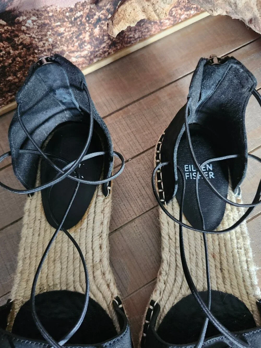 EILEEN FISHER Black Leather Espadrille d'Orsay Flats 9